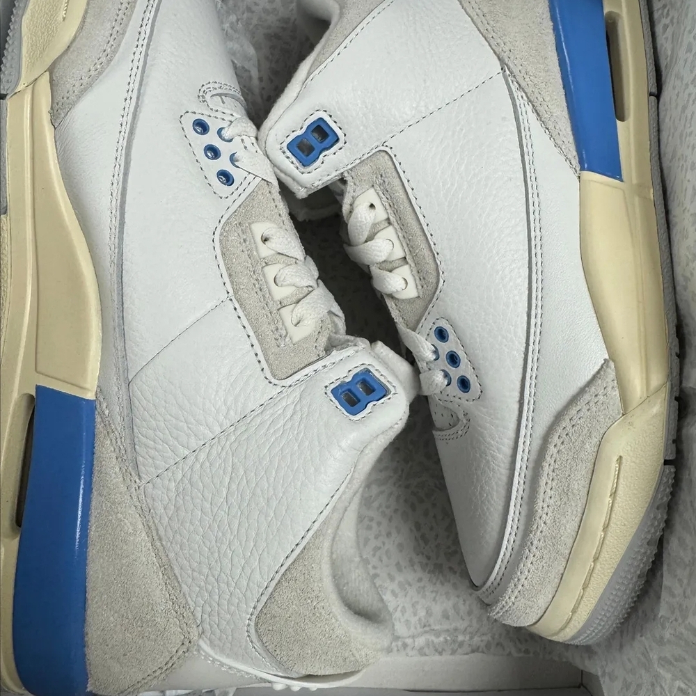 Jordan Blue and White Sneakers with Textured Leather